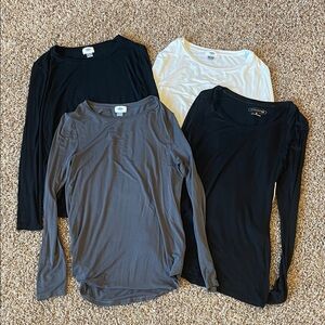Set of Four Long Sleeve Tops in Black, White, and Gray